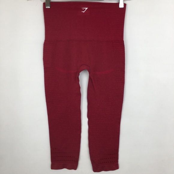 Gymshark Capri Seamless High Waist Dry Leggings Burgundy Cropped Workout Pants - Picture 4 of 13